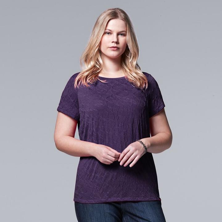 Simply Vera Vera Wang, Plus Size Windy Jacquard Tee, Women's, Size: 2xl, Purple