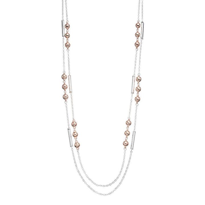 Long Two Tone Beaded Double Strand Station Necklace, Women's, Multicolor