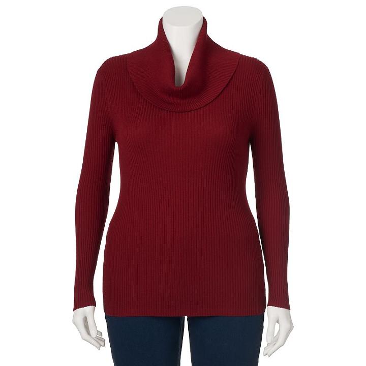 Juniors' Plus Size It's Our Time Cowlneck Ribbed Top, Girl's, Size: 1xl, Dark Red