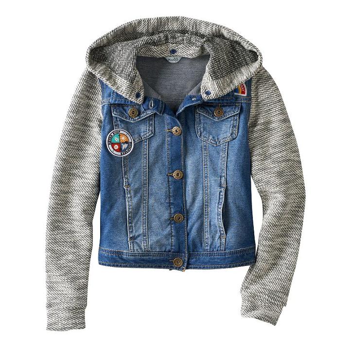 Girls 7-16 Mudd&reg; Knit Hooded Denim Jacket, Girl's, Size: 16, Ovrfl Oth