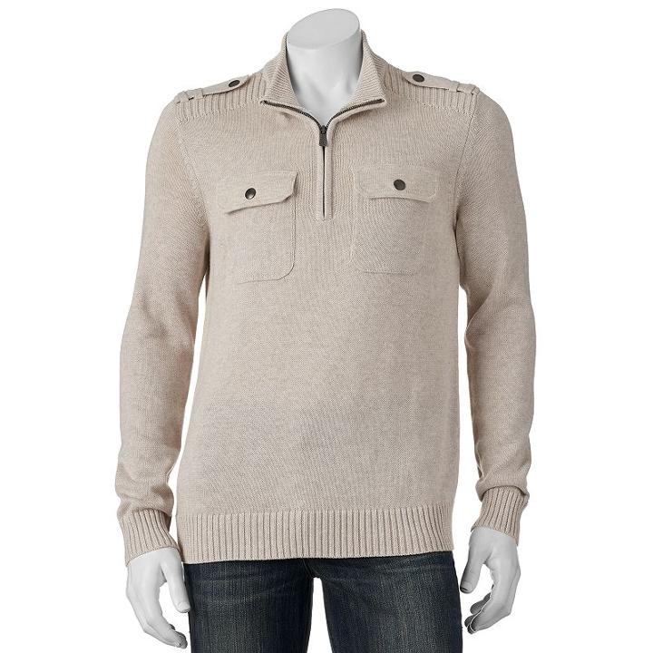Men's Apt. 9&reg; Modern-fit Mockneck Quarter-zip Sweater, Size: Medium, Lt Beige