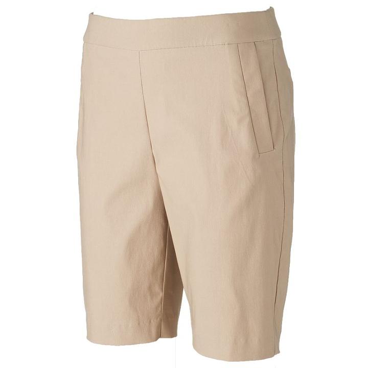 Women's Elle&trade; Pull-on Bermuda Shorts, Size: Medium, Beig/green (beig/khaki)