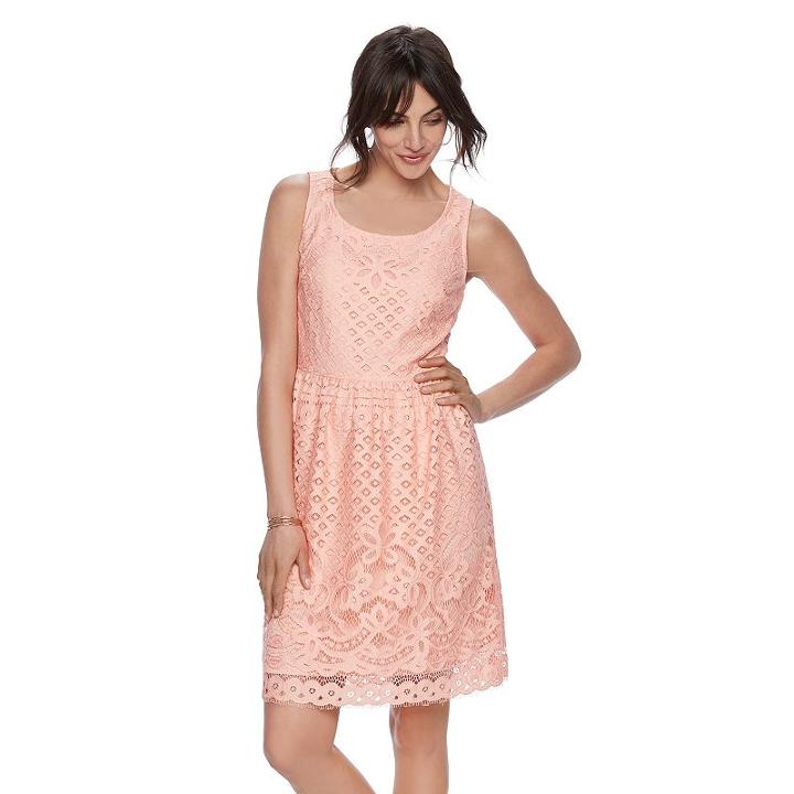 Women's Elle&trade; Scroll Lace Fit & Flare Dress, Size: 16, Lt Orange