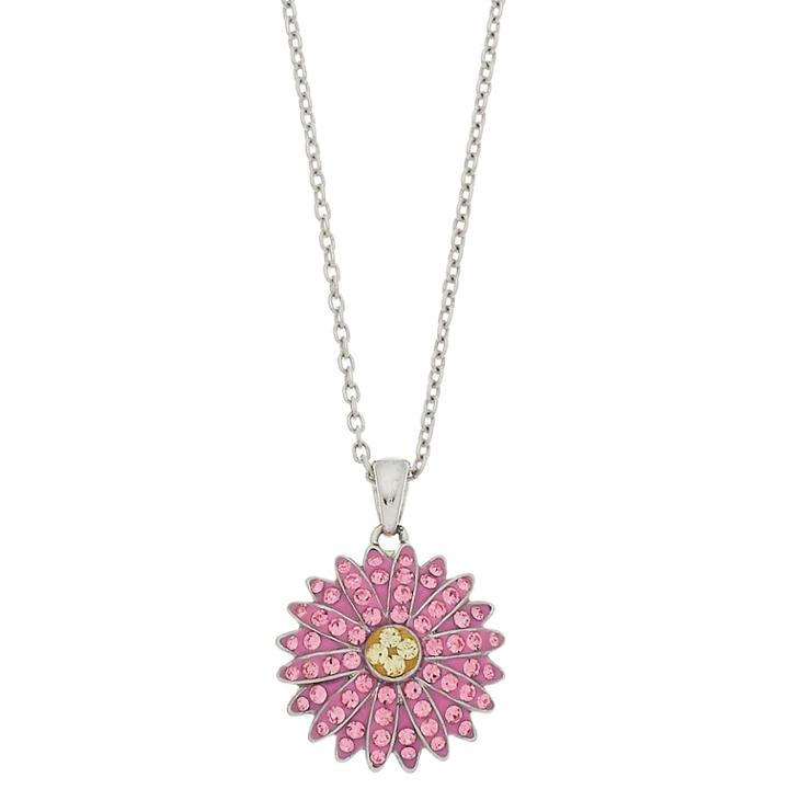 Silver Plated Crystal Daisy Pendant Necklace, Women's, Pink