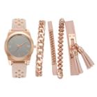 Women's Studded Watch & Bracelet Set, Size: Medium, Pink