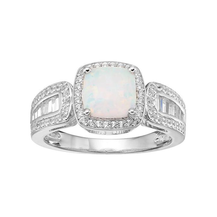 Sterling Silver Lab-created White Opal & White Sapphire Halo Ring, Women's, Size: 8