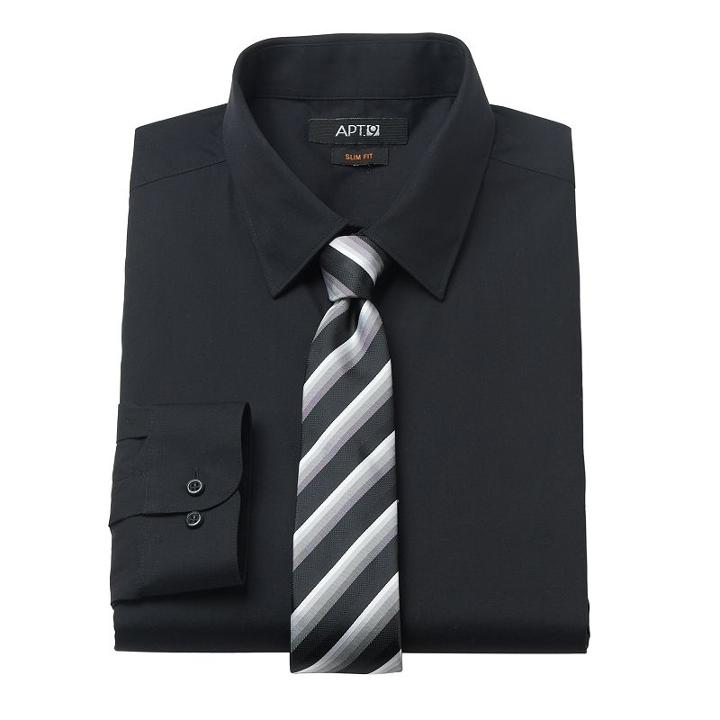 Men's Apt. 9&reg; Slim-fit Dress Shirt & Tie Set, Size: M-34/35, Black
