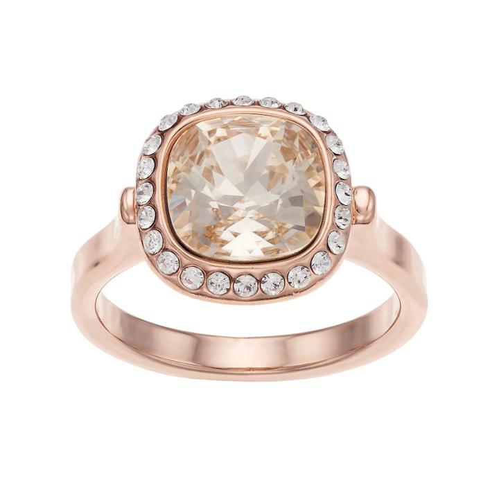 Brilliance 14 Rose Gold Plated Halo Ring With Swarovski Crystals, Women's, Size: 10, Pink