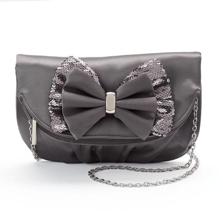 Lenore By La Regale Fold-over Sequin Bow Clutch, Women's, Grey