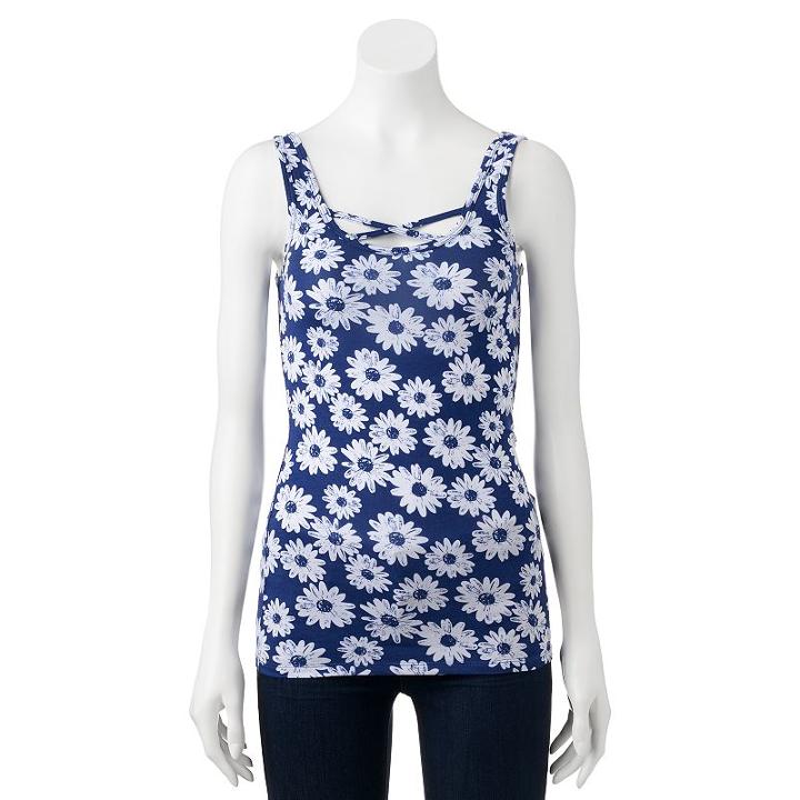 Juniors' So&reg; Double Scoop Crisscross Tank, Girl's, Size: Medium, Dark Blue