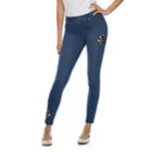 Women's Utopia By Hue Embroidered Floral Patch Leggings, Size: Small, Med Blue