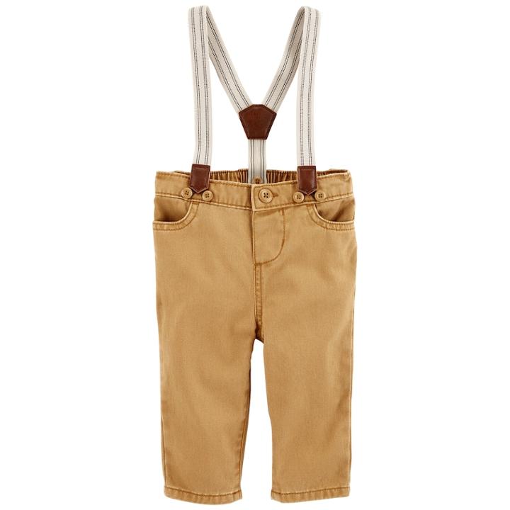 Baby Boy Oshkosh B'gosh&reg; Twill Suspender Pants, Size: 12-18 Month, Brown