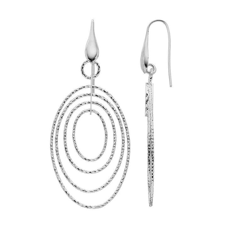 Sterling Silver Textured Concentric Oval Hoop Drop Earrings, Women's