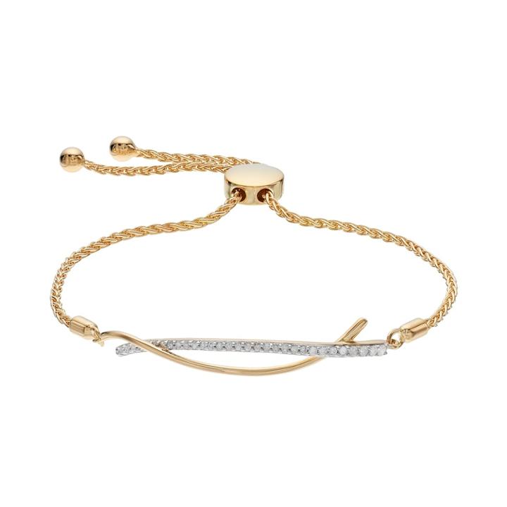 14k Gold Over Silver 1/5 Carat T.w. Diamond Curved Bar Bolo Bracelet, Women's, White