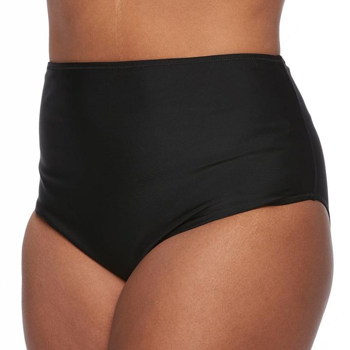 Plus Size Pink Envelope High-waisted Bikini Bottoms, Women's, Size: 1xl, Black