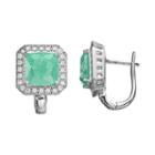 Sterling Silver Cubic Zirconia Square Halo Earrings, Women's, Green