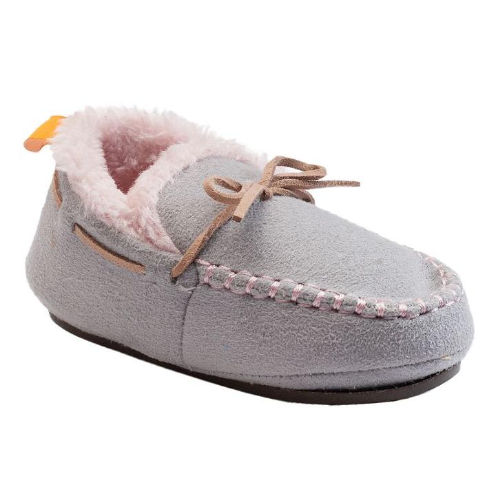 Baby Girl Skidders Moccasin Slippers, Size: 12 Months, Grey
