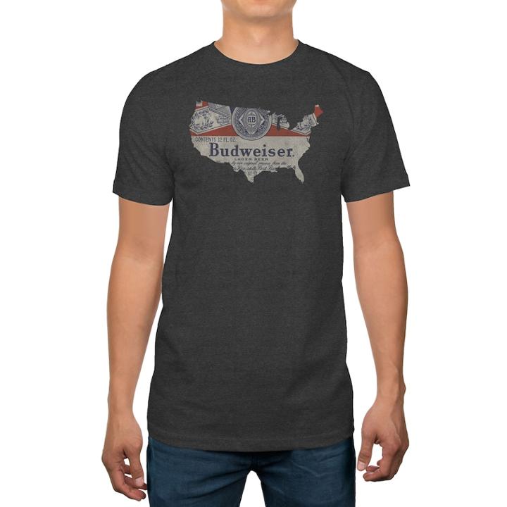 Men's Budweiser United States Map Logo Tee, Size: Xl, Dark Grey