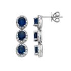 Sapphire & 5/8 Carat T.w. Diamond 14k White Gold Oval Halo 3-stone Drop Earrings, Women's, Blue