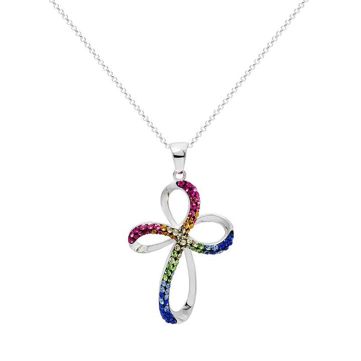 Crystal Sterling Silver Loop Cross Pendant Necklace, Women's, Multicolor