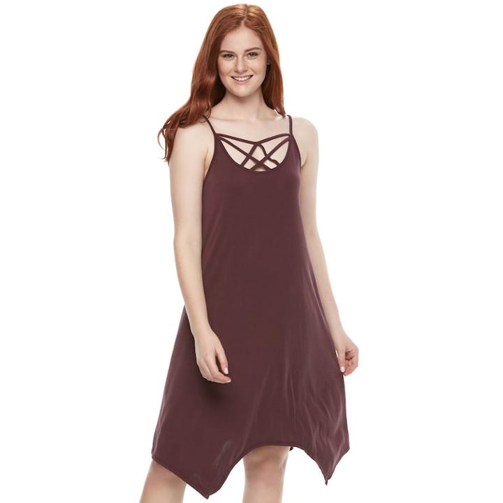 Juniors' Mudd&reg; Strappy Handkerchief Hem Dress, Teens, Size: Medium, Purple