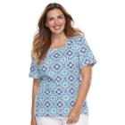 Plus Size Croft & Barrow&reg; Elbow Sleeve Tee, Women's, Size: 1xl, Blue (navy)