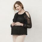 Maternity Lc Lauren Conrad Cold-shoulder Lace Top, Women's, Size: Xl-mat, Black
