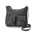R & R Leather Pocket Tumbled Leather Hobo, Women's, Black