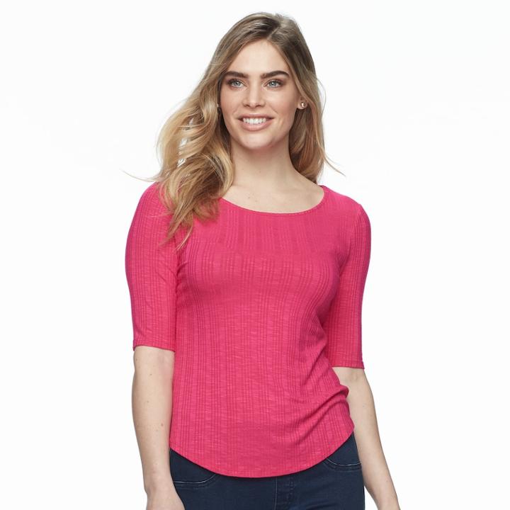 Petite Apt. 9&reg; Elbow Sleeve Tee, Women's, Size: M Petite, Med Pink