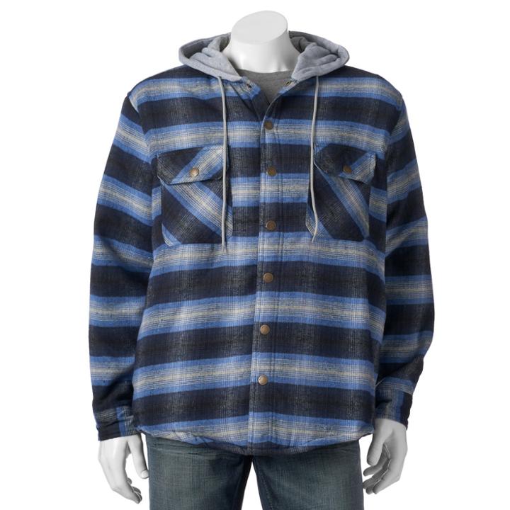Victory Rugged Wear Plaid Flannel Hooded Shirt Jacket - Men, Size: Large, Blue