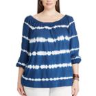 Plus Size Women's Chaps Tie-dyed Off-the-shoulder Top, Size: 2xl, Blue