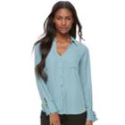 Juniors' Candie's&reg; Trumpet Sleeve Blouse, Teens, Size: Large, Blue (navy)