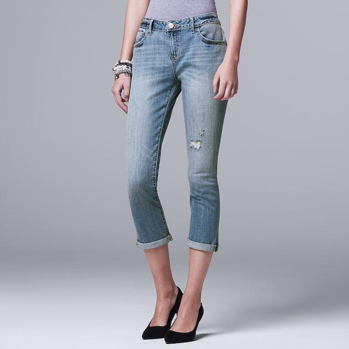 Women's Simply Vera Vera Wang Ripped Boyfriend Jeans, Size: 6, Brt Blue