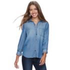 Juniors' So&reg; Chambray Button-front Shirt, Teens, Size: Small, Blue