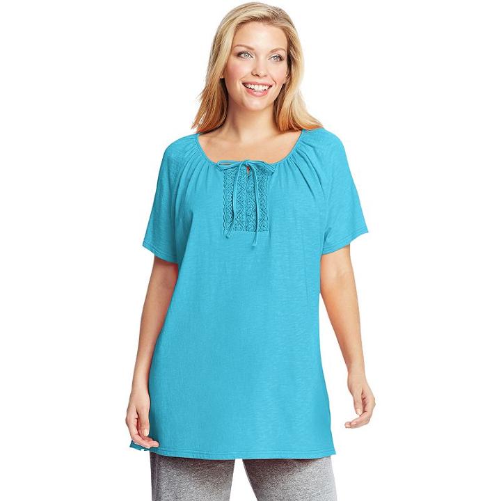 Plus Size Just My Size Crochet-trim Tunic, Women's, Size: 2xl, Light Blue