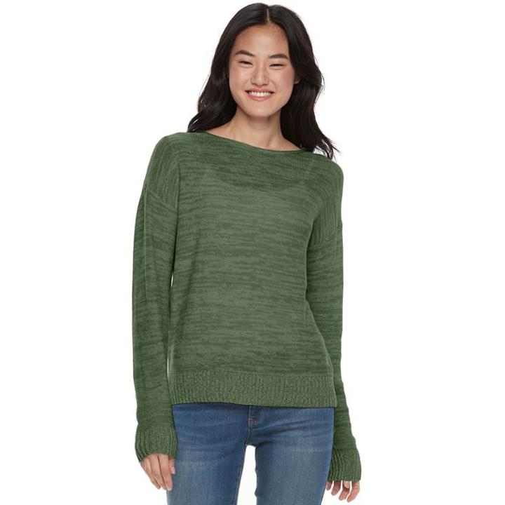 Juniors' So&reg; Cross-back Crewneck Sweater, Teens, Size: Medium, Med Green