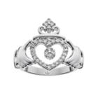 Sterling Silver 1/4 Carat T.w. Diamond Claddagh Ring, Women's, Size: 7, White