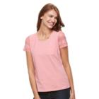 Women's Caribbean Joe Lace-sleeve Scoopneck Tee, Size: Medium, Med Red