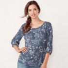 Women's Lc Lauren Conrad Printed Chiffon Peasant Top, Size: Medium, Grey