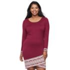 Juniors' Plus Size Cloud Chaser Print Hem Sweater Dress, Teens, Size: 2xl, Dark Red