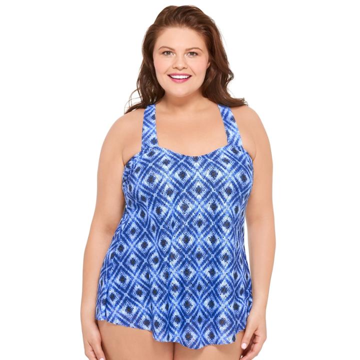 Plus Size Croft & Barrow&reg; Medallion Crochet Tankini Top, Women's, Size: 16 W, Med Blue