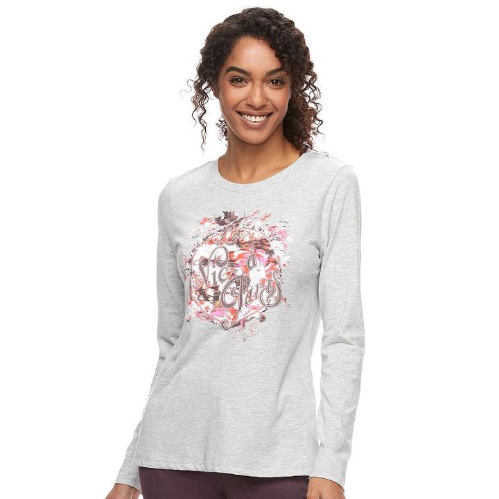 Women's Graphic Crewneck Tee, Size: Xs, Light Grey