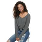 Juniors' Mudd&reg; Tie-front Waffle-knit Long Sleeve Top, Teens, Size: Small, Dark Grey