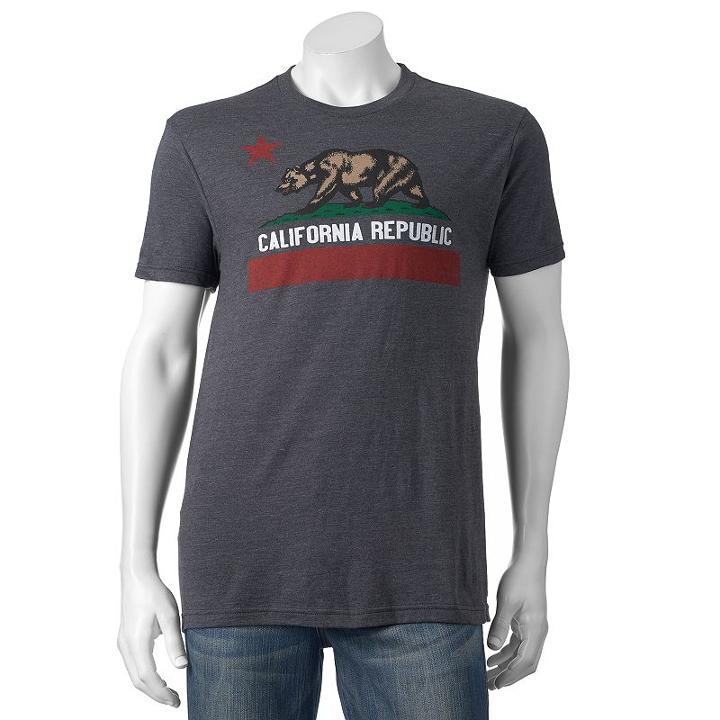 Men's California Republic Flag Tee, Size: Small, Grey Other