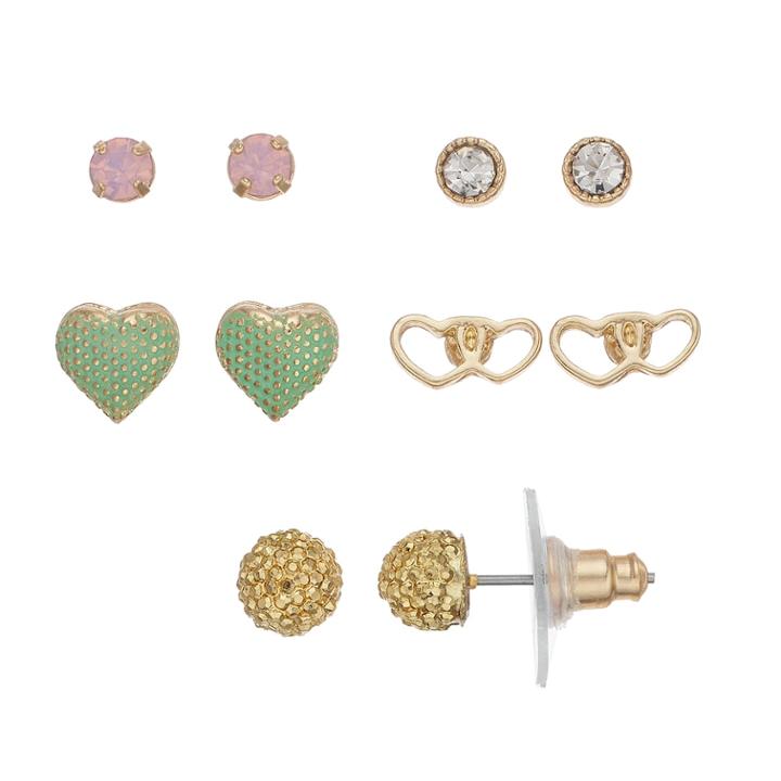 Lc Lauren Conrad Colorful Nickel Free Geometric Heart & Ball Stud Earring Set, Women's, Multicolor