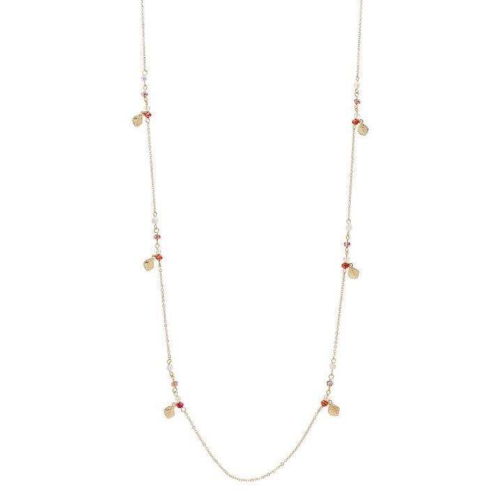 Lc Lauren Conrad Long Red Beaded Leaf Charm Station Necklace, Women's, Multicolor