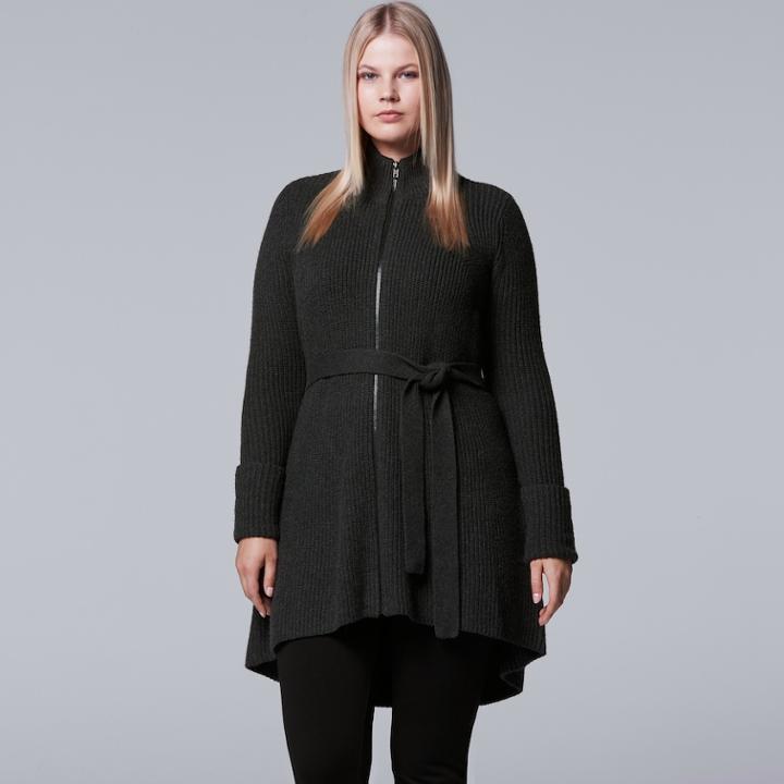 Plus Size Simply Vera Vera Wang Zip-up Coatigan, Women's, Size: 2xl, Dark Grey