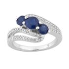 10k White Gold Sapphire & 1/4 Carat T.w. Diamond 3-stone Bypass Ring, Women's, Size: 6, Blue