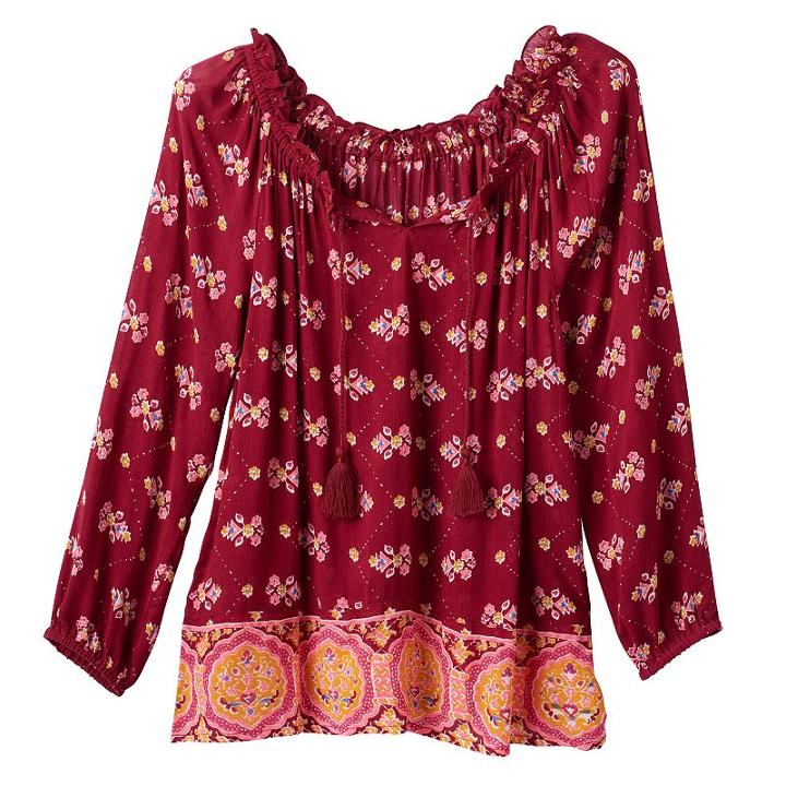 Girls 7-16 & Plus Size Mudd&reg; 3/4-length Cold Shoulder Peasant Top, Size: 16, Red