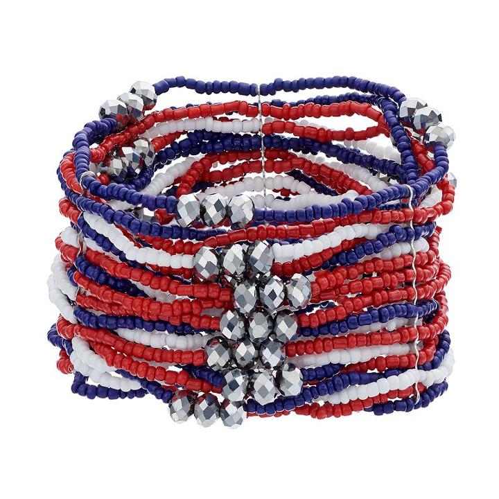 Red, White & Blue Seed Bead Multi Strand Stretch Bracelet, Women's, Multicolor